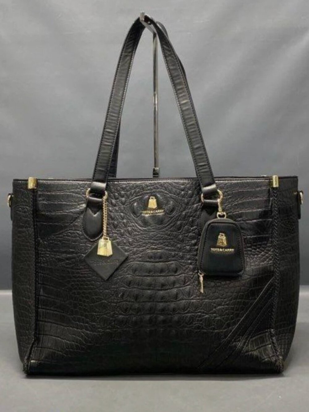 Tote And Carry XL Signature City Bag Black Croc Purse Gold Concealed Carry Tote